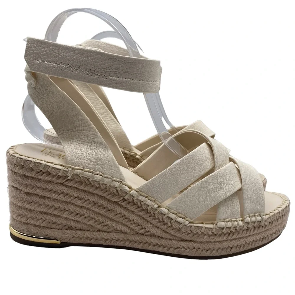 Franco Sarto Sandals Carmina Ivory White Leather Wedge Strappy Casual Size 9 - Picture 2 of 12